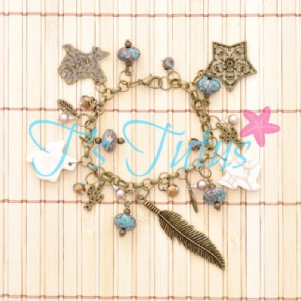God Bless Texas Antique Bronze Charm Bracelet